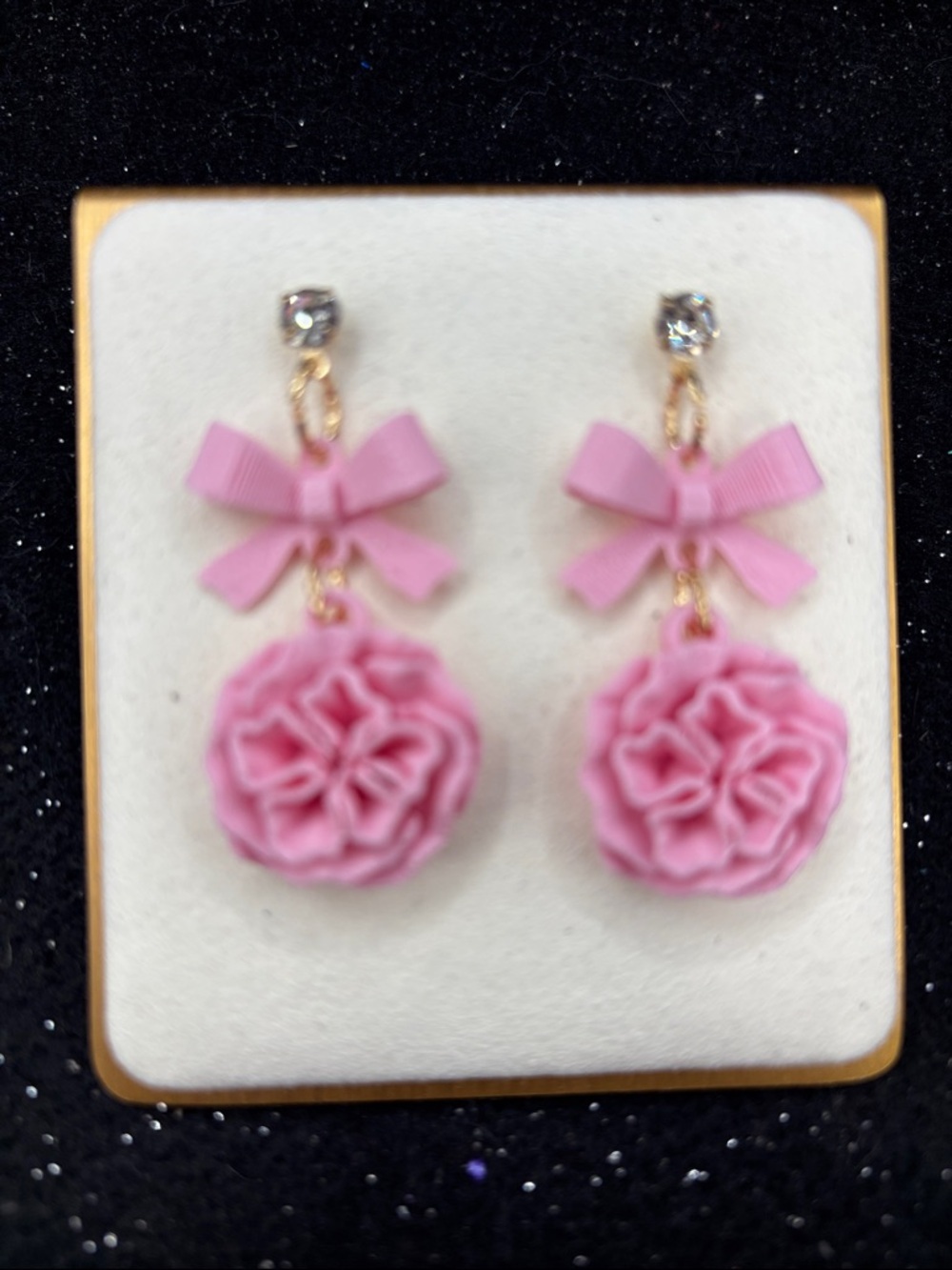 Light Pink Bow & Flower Earrings | Soft Floral Dangle Earrings - Picture 4 of 4